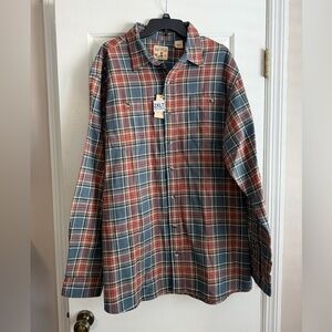 NWT Red Head Men's 2XLT Plaid Button-Down Shirt - Red and Gray